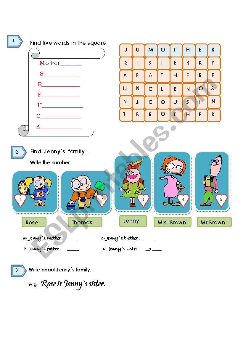 Jenny`s family worksheet